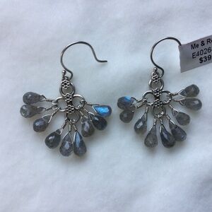 Me & Ro Labradorite Sterling Silver Short Flower Earrings Retired New With Tags